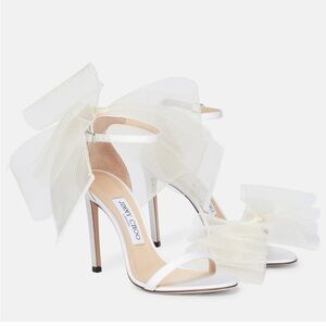 Jimmy Choo Women's Aveline 100 High Heel Bow Sandals White NWB sz EU 40 / US 9.5